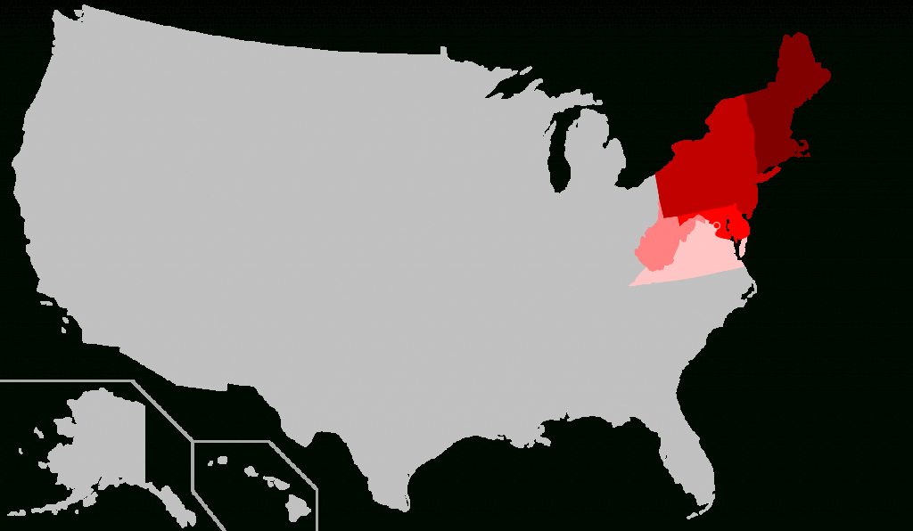 Northeastern United States - Wikipedia - 5 Regions Of The United States Printable Map