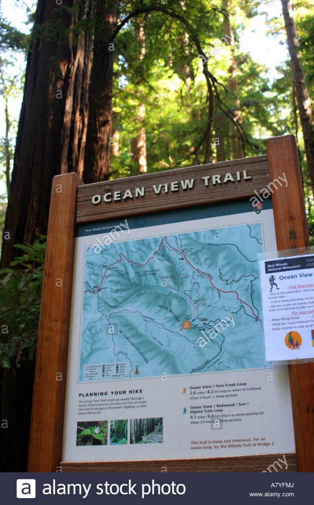 Ocean View Trail Sign And Map, Muir Woods National Monument, Mill - Muir Woods Map California