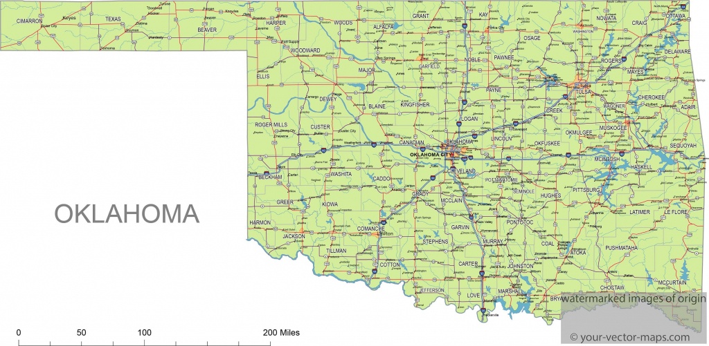 Oklahoma State Route Network Map. Oklahoma Highways Map. Cities Of - Printable Map Of Oklahoma