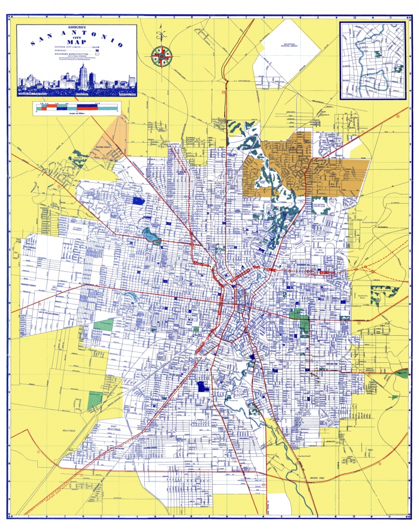 Old City Map - San Antonio Texas - Ashburn 1950 - Map Of San Antonio Texas Area