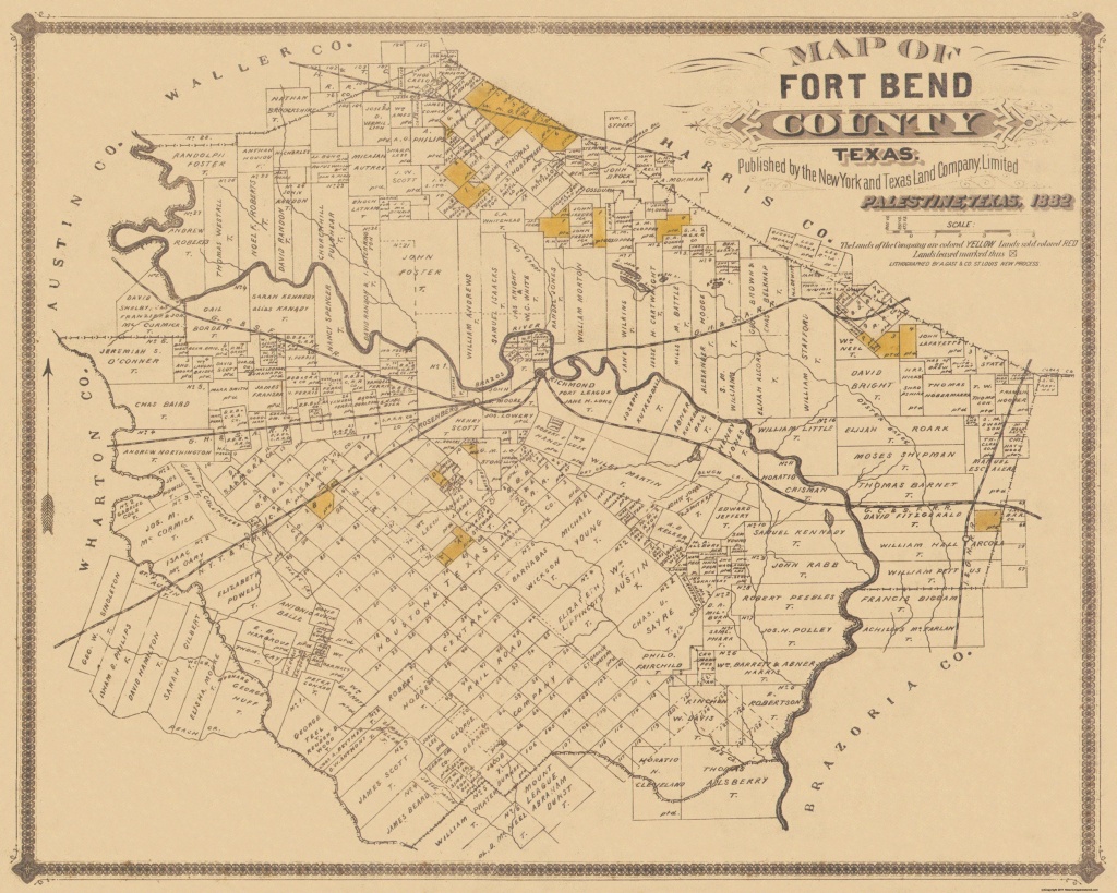 Old County Map - Fort Bend Texas Landowner - 1882 - Topographic Map Of Fort Bend County Texas