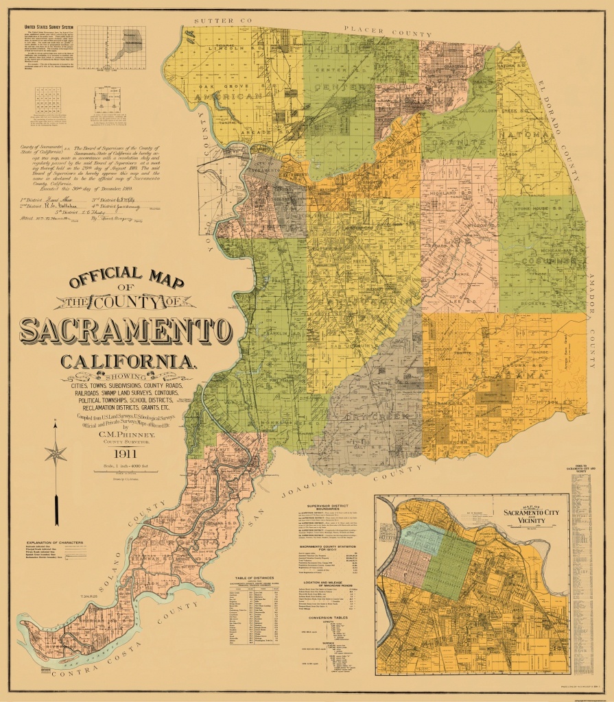Old County Map - Sacramento California Landowner - 1911 - 23 X 26.31 - Map Of Sacramento County California