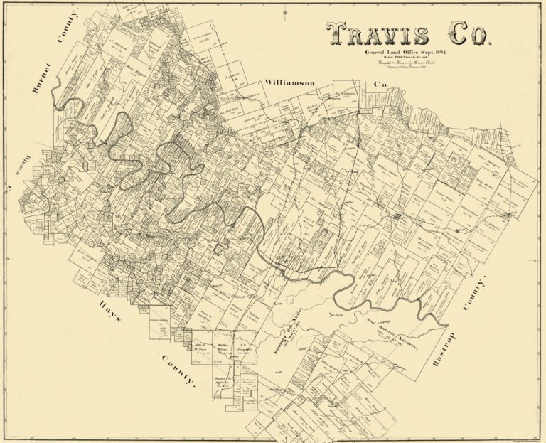 Old County Map Travis Texas Landowner 1894 Travis County Texas Map 768x623 
