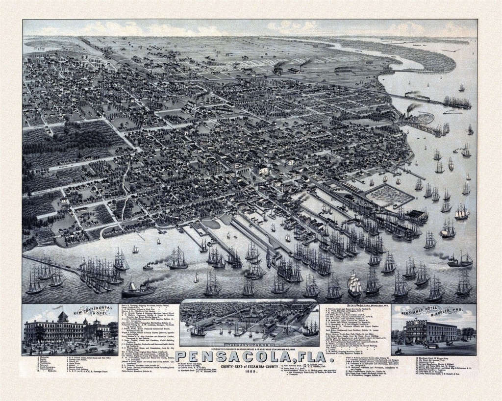Old Map Of Pensacola Florida 1885 Escambia County | Vacations - Old Maps Of Pensacola Florida