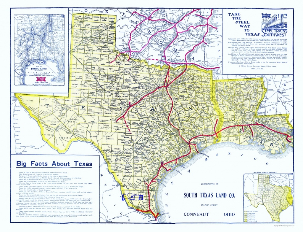 Old Railroad Map - Frisco Lines 1911 - Map Of Texas Showing Frisco