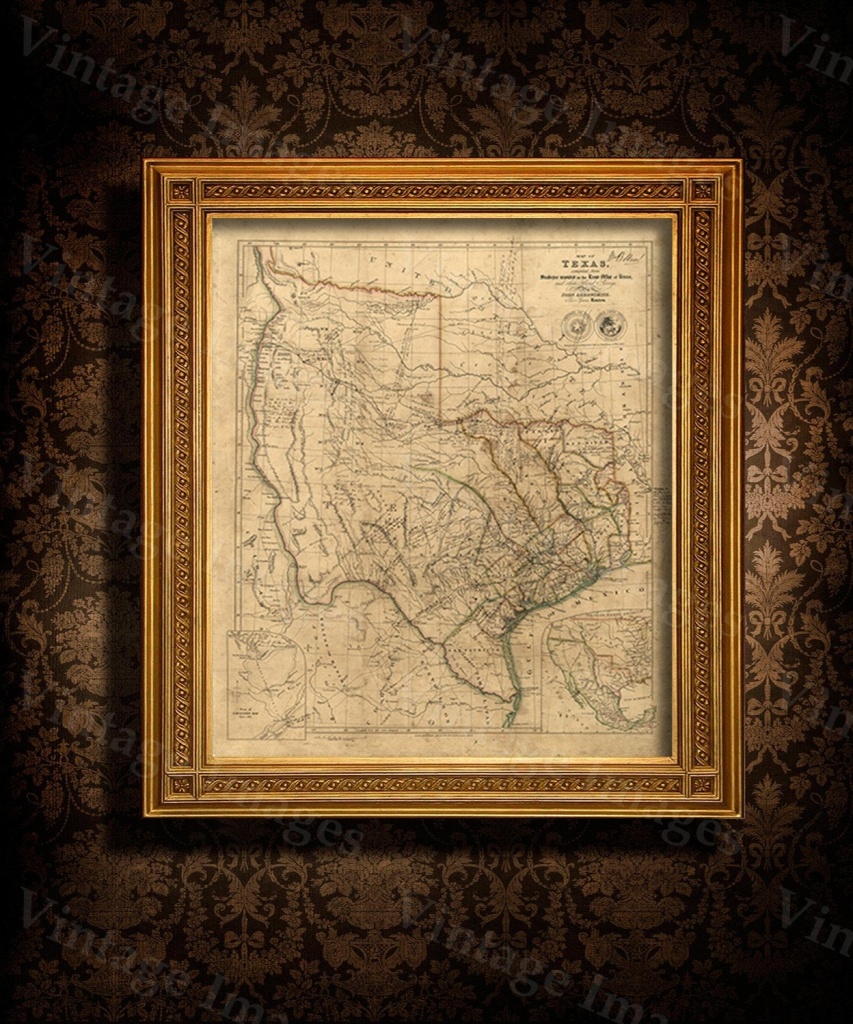 Old Texas Wall Map 1841 Historical Texas Map Antique Decorator - Old Texas Map Wall Art