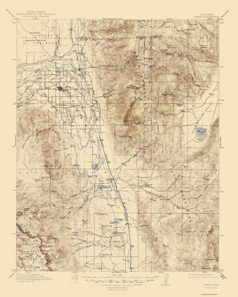 Old Topographical Map - Bishop California 1913 - Map Of Bishop California Area