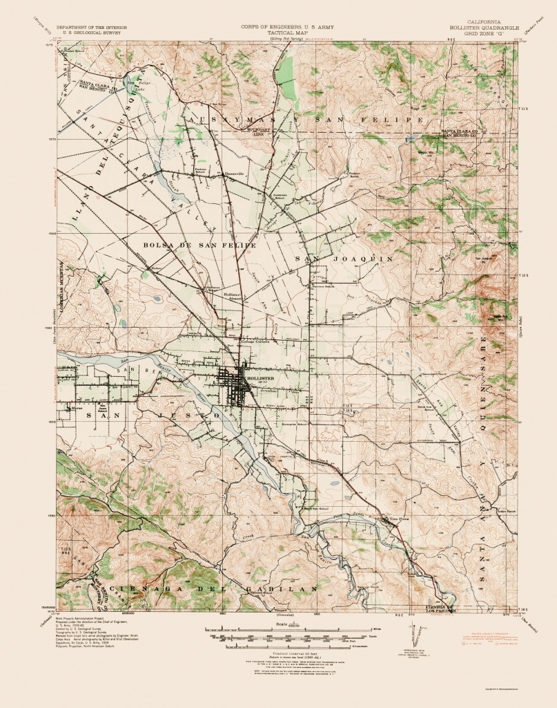 Old Topographical Map - Hollister California 1940 - Where Is Hollister California At On A Map