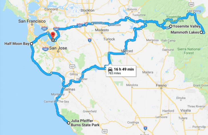 Northern California Road Trip Map