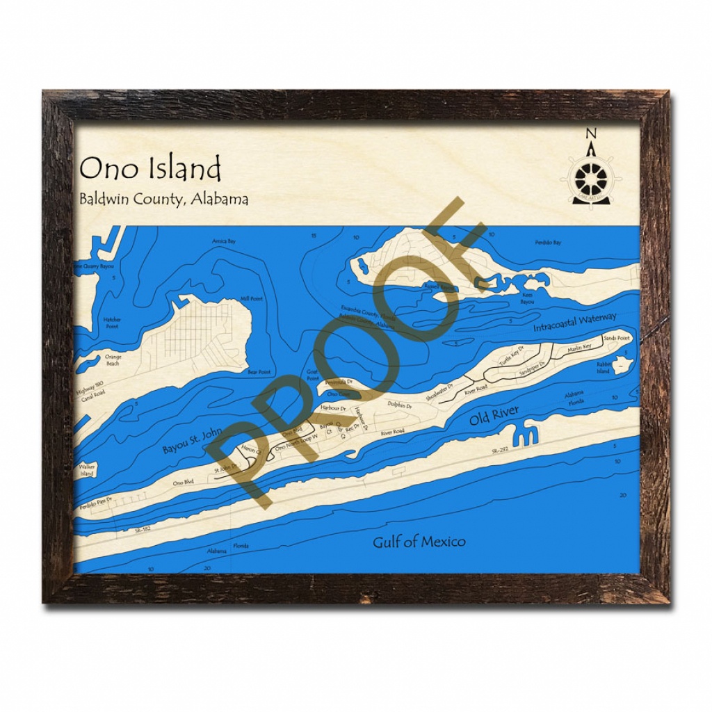 Ono Island - Perdido Bay Wood Map | 3D Nautical Wood Charts - Ono California Map