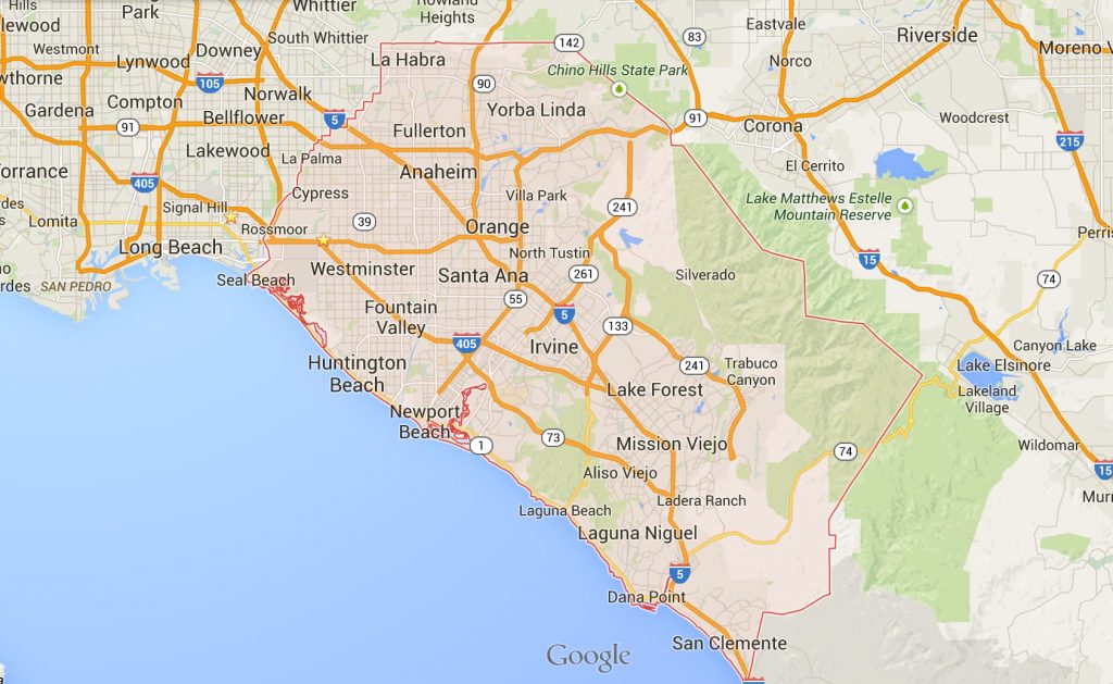 Orange County California Google Maps And Travel Information - Anaheim ...