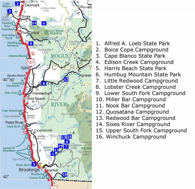 Oregon Northern California Coast Map Map Of Usa District Map Of   Oregon Northern California Coast Map Map Of Usa District Map Of Oregon And California Coastline 768x746 