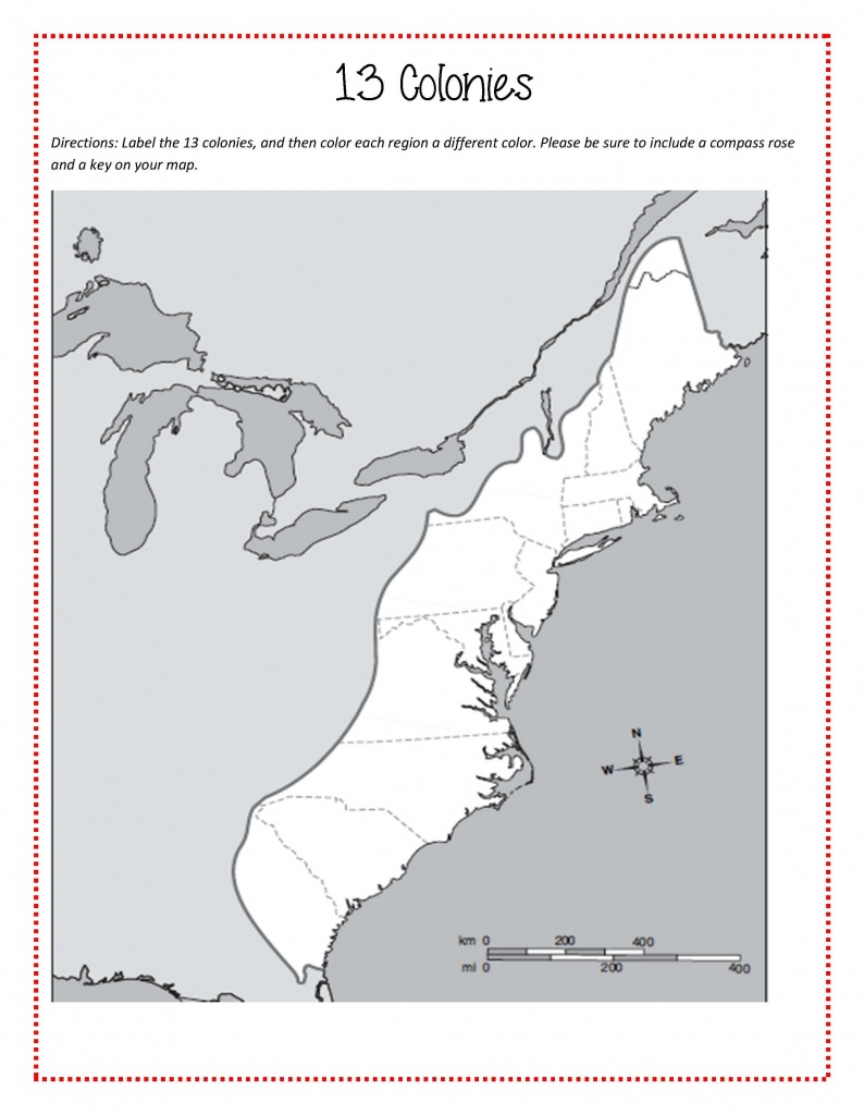 Original 13 Colonies Map For Students To Label And Color. Free - 13 Colonies Map Printable