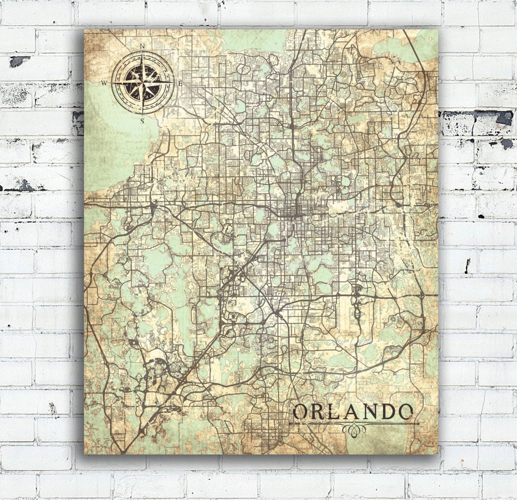Orlando Fl Canvas Print Orlando Fl City Florida Vintage Map Orlando - Map Of Florida Wall Art