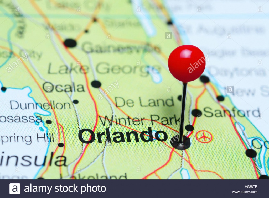 Orlando Pinned On A Map Of Florida, Usa Stock Photo: 123728439 - Alamy - Map Of Florida Near Orlando