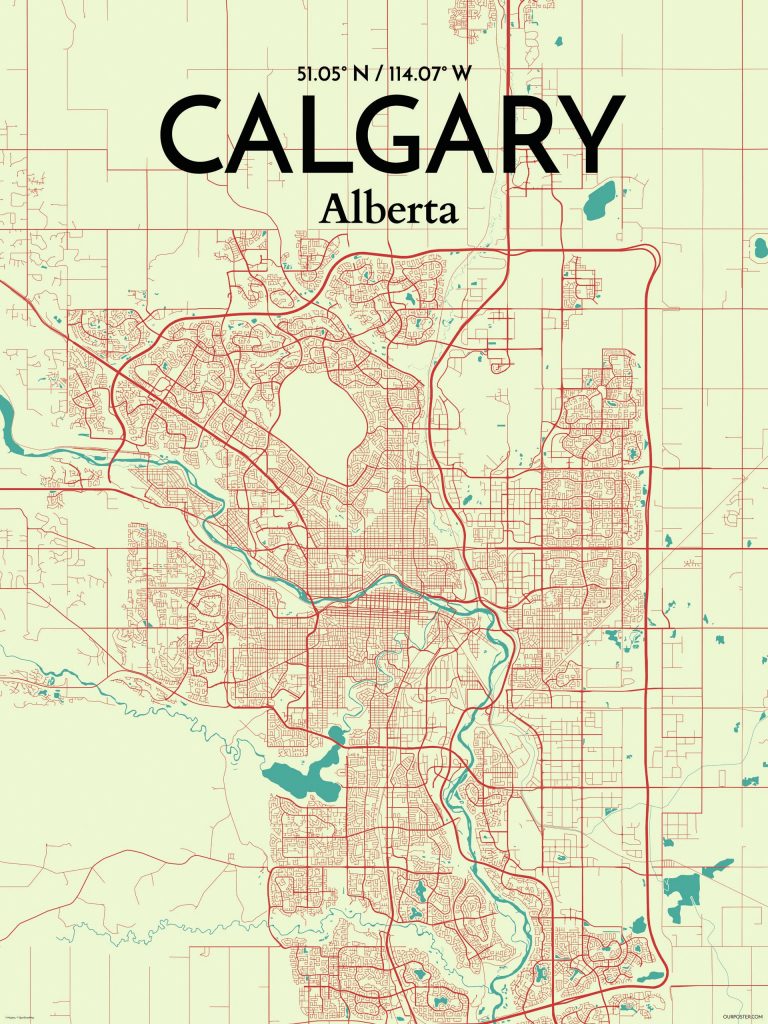 Ourposter Calgary City Map Graphic Art Print Poster In Printable   Ourposter Calgary City Map Graphic Art Print Poster In Printable Map Of Calgary 768x1024 