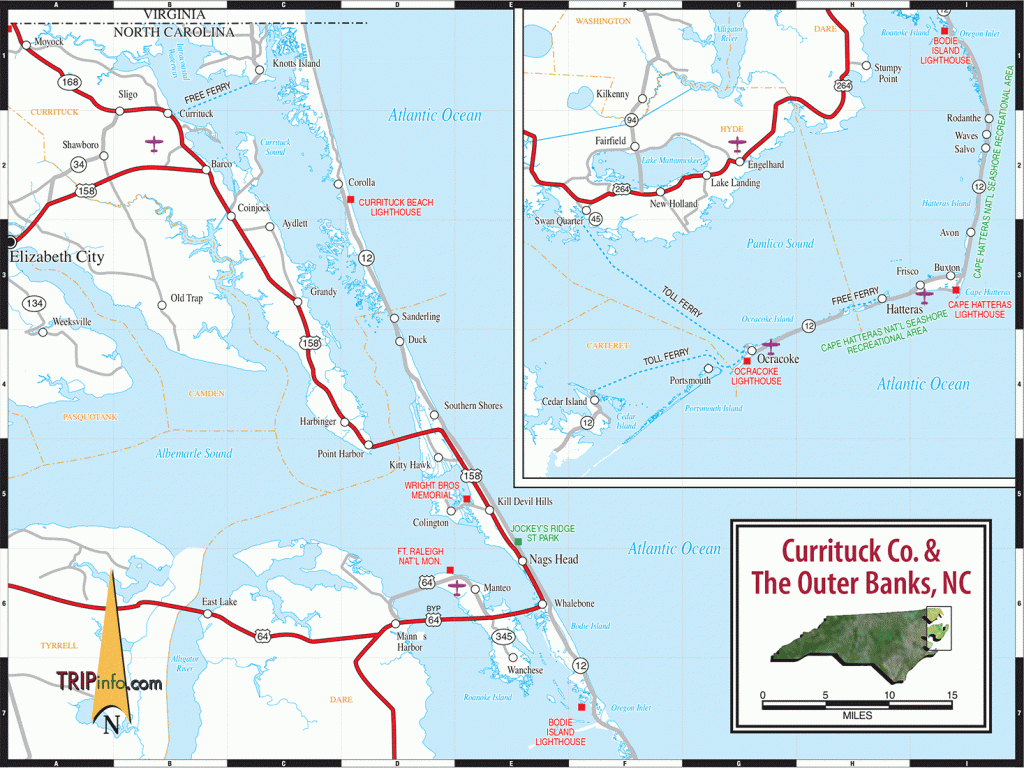 The Outer Banks Maps | Interactive Map - Printable Map Of Outer Banks ...