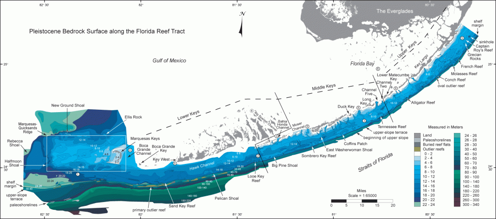 Overview Map—Depth To Pleistocene Bedrock Surface - Systematic - Florida Keys Marine Map