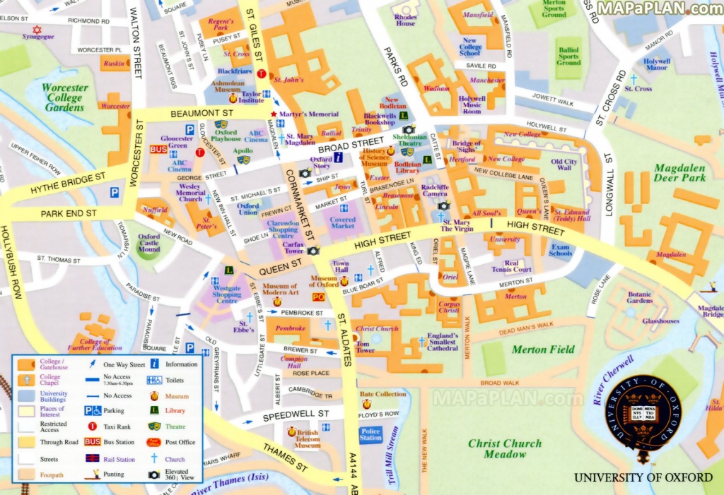 Oxford Maps - Top Tourist Attractions - Free, Printable City Street Map - Printable Town Maps