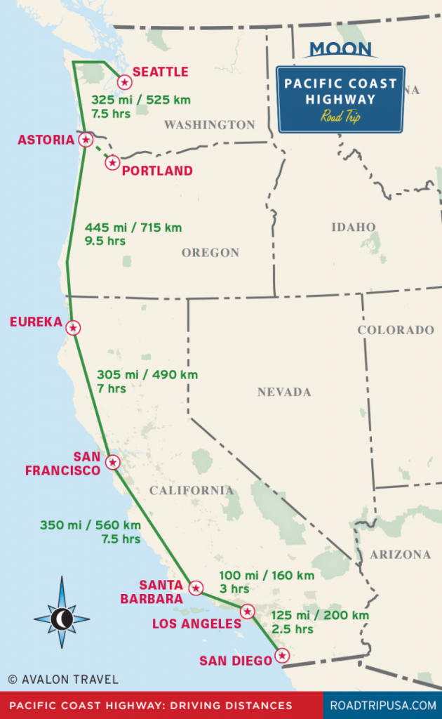 Pacific Coast Highway Driving Distance Map From Moon Pacific Coast - Map Of Oregon And California Coastline