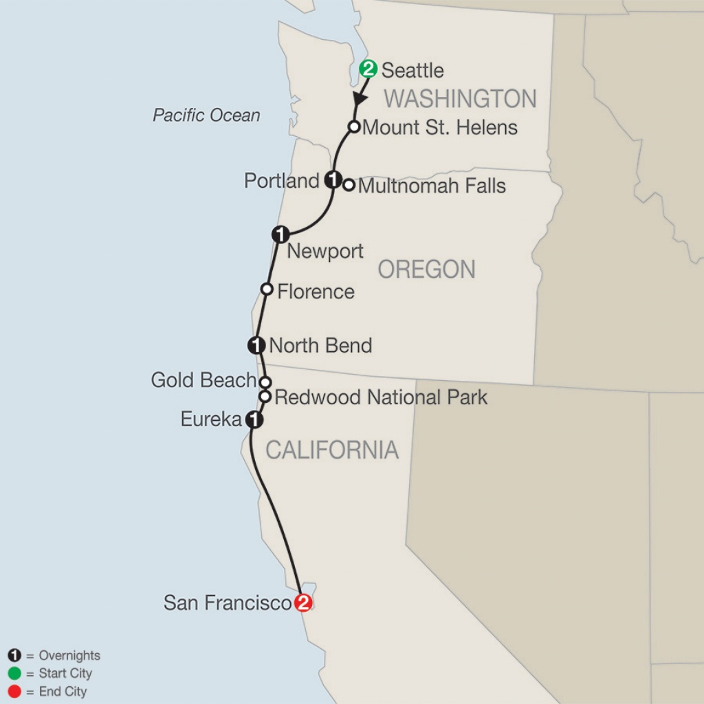 Pacific Northwest Tour - Globus® Escorted Tours - Washington Oregon California Coast Map
