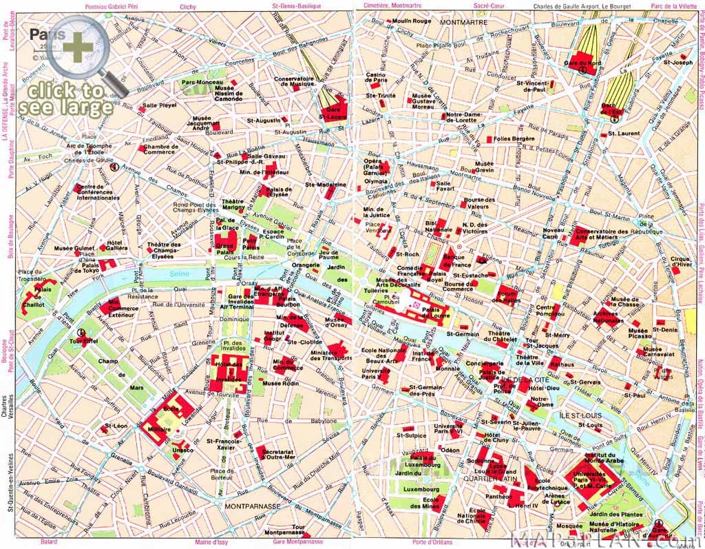 Paris Maps - Top Tourist Attractions - Free, Printable - Mapaplan - Paris City Map Printable