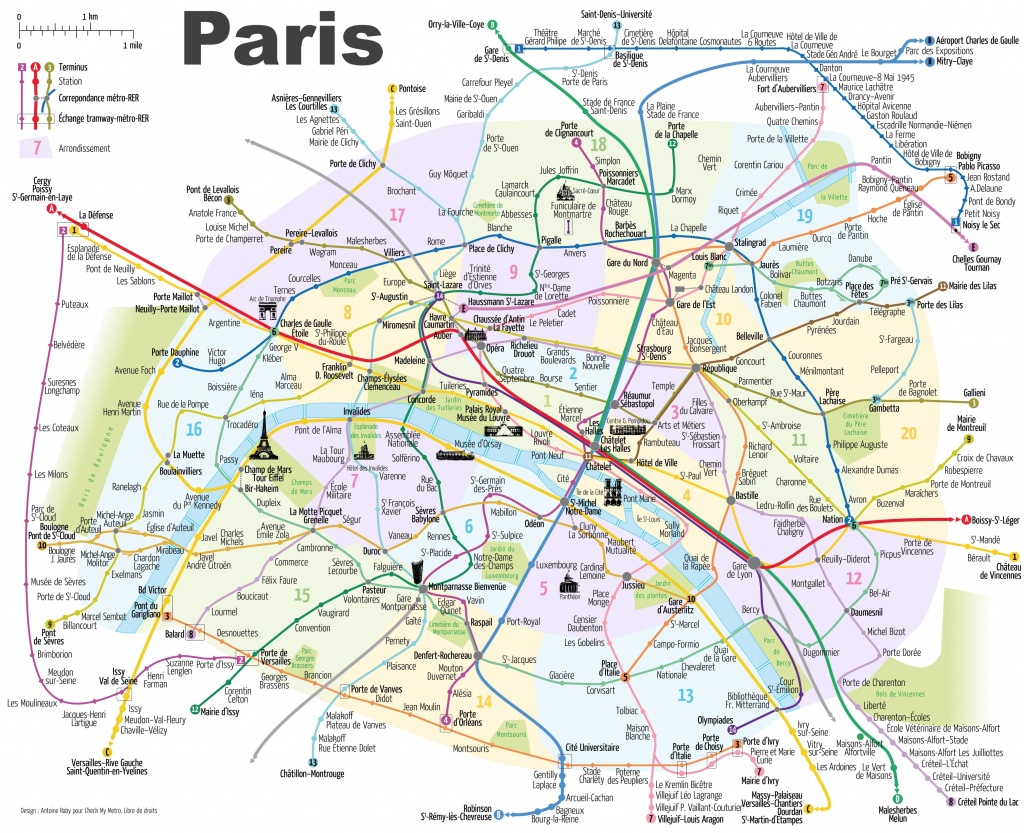 Paris Metro Map With Main Tourist Attractions - Map Of Paris Metro Printable