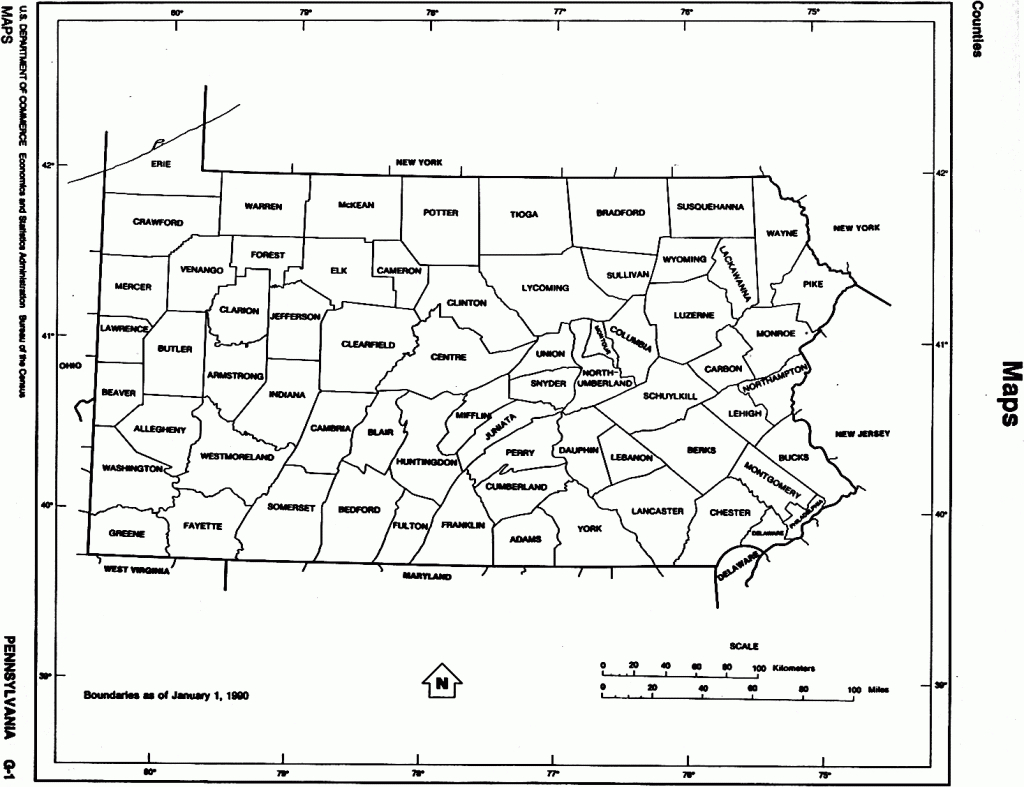 Pennsylvania State Map With Counties Outline And Location Of Each - Pa County Map Printable