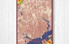 Pensacola, Florida, Watercolor Map, Watercolor Flowers, Street Map - Printable Map Of Pensacola Florida