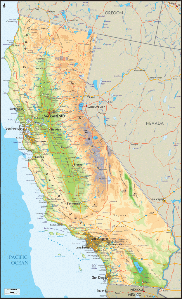Physical Map Of California - Ezilon Maps | Abstract Facts In 2019 - California Geography Map