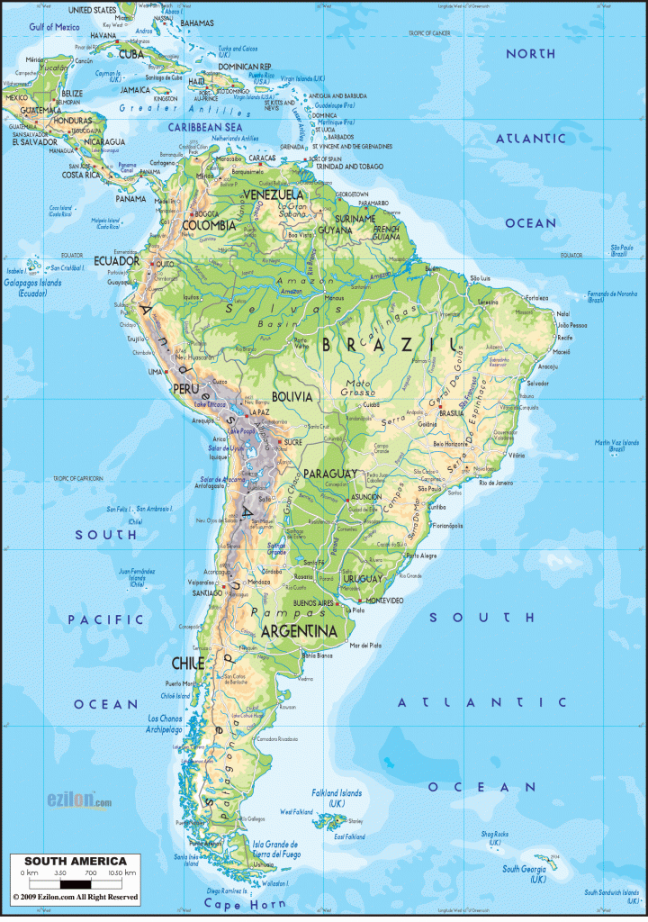 Physical Map Of South America | Science In 2019 | South America Map - South America Physical Map Printable