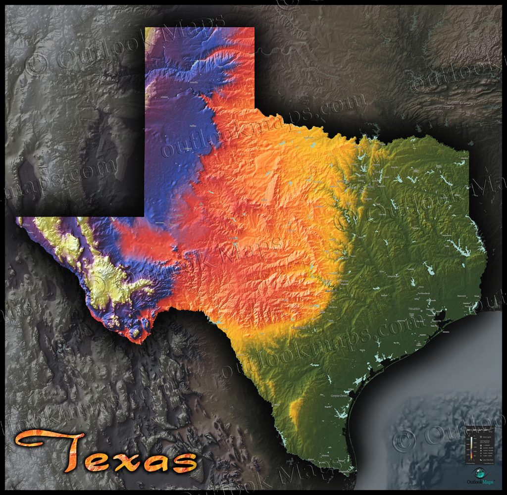 Physical Texas Map State Topography In Colorful 3d Style Texas Elevation Map 1024x1000 