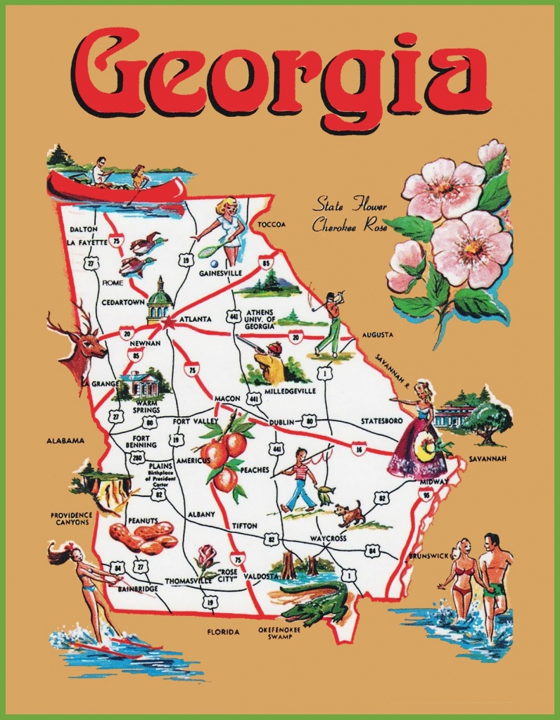 Pictorial Travel Map Of Georgia - Printable Map Of Columbus Ga
