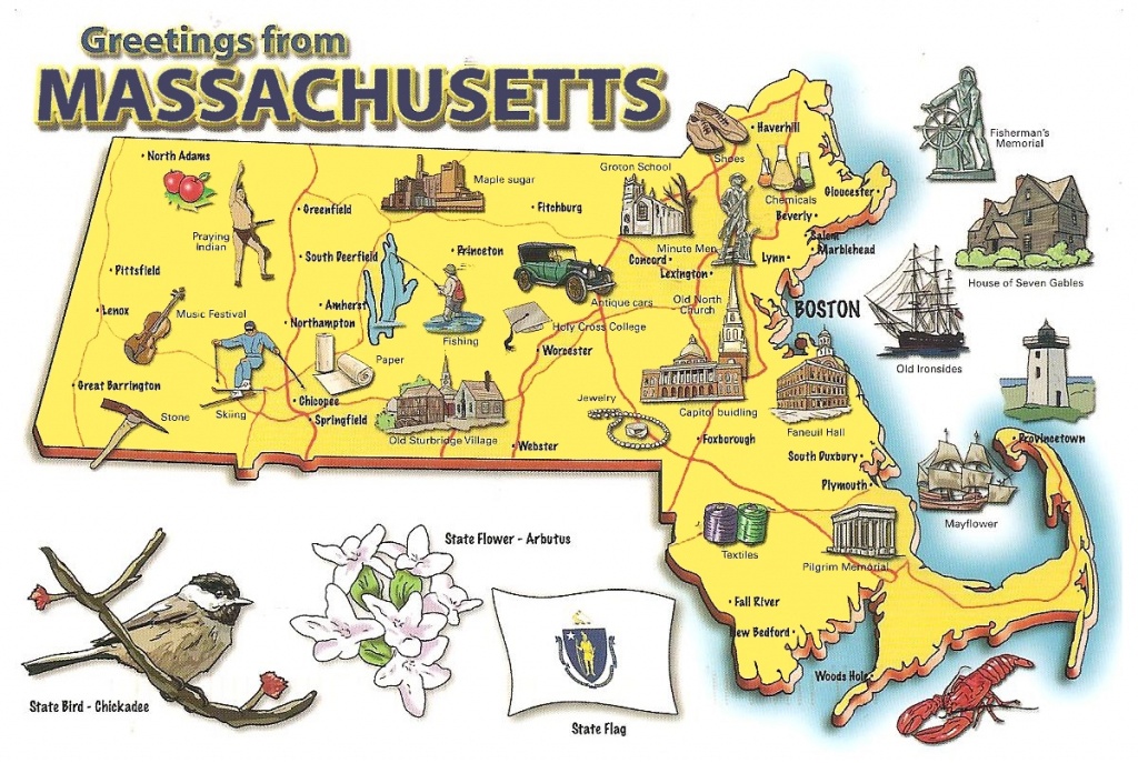 Pictorial Travel Map Of Massachusetts - Printable Map Of Massachusetts