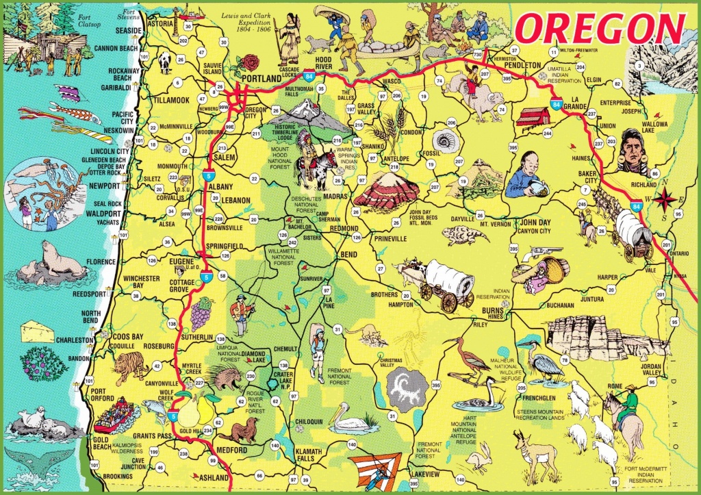 Pictorial Travel Map Of Oregon - Printable Map Of Oregon