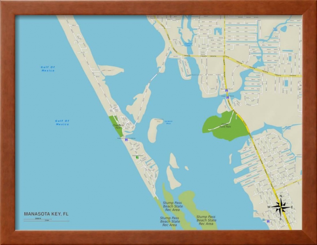 Political Map Of Manasota Key, Fl Framed Print Wall Art - Walmart - Manasota Key Florida Map
