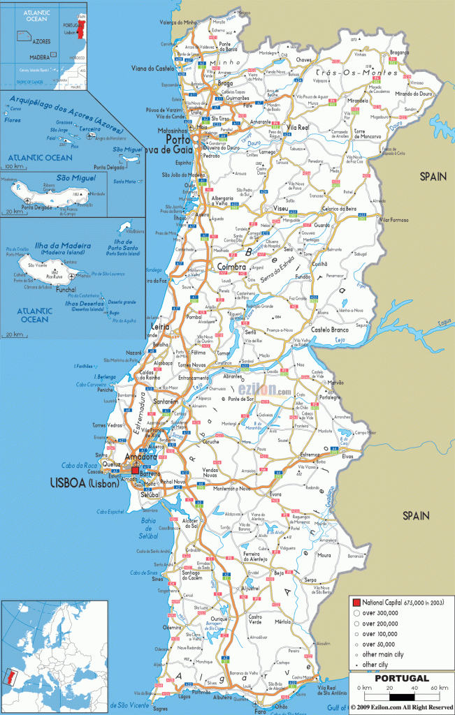 Portugal Road Map | Portugal In 2019 | Map, Portugal, Highway Map - Printable Map Of Portugal