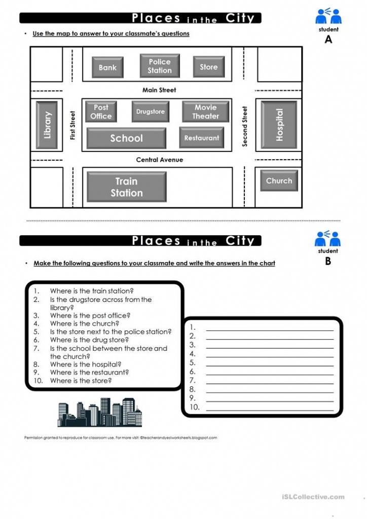 Prepositions Of Place Map Practice Worksheet - Free Esl Printable - Printable Map Activities