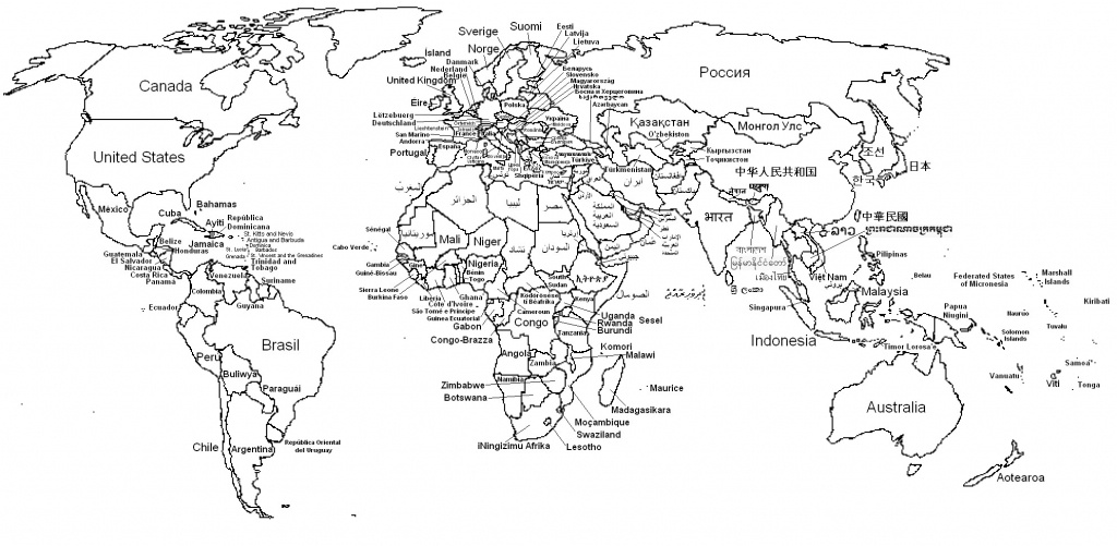 Printable Black And White World Map With Countries And Travel - Free Printable World Map With Countries