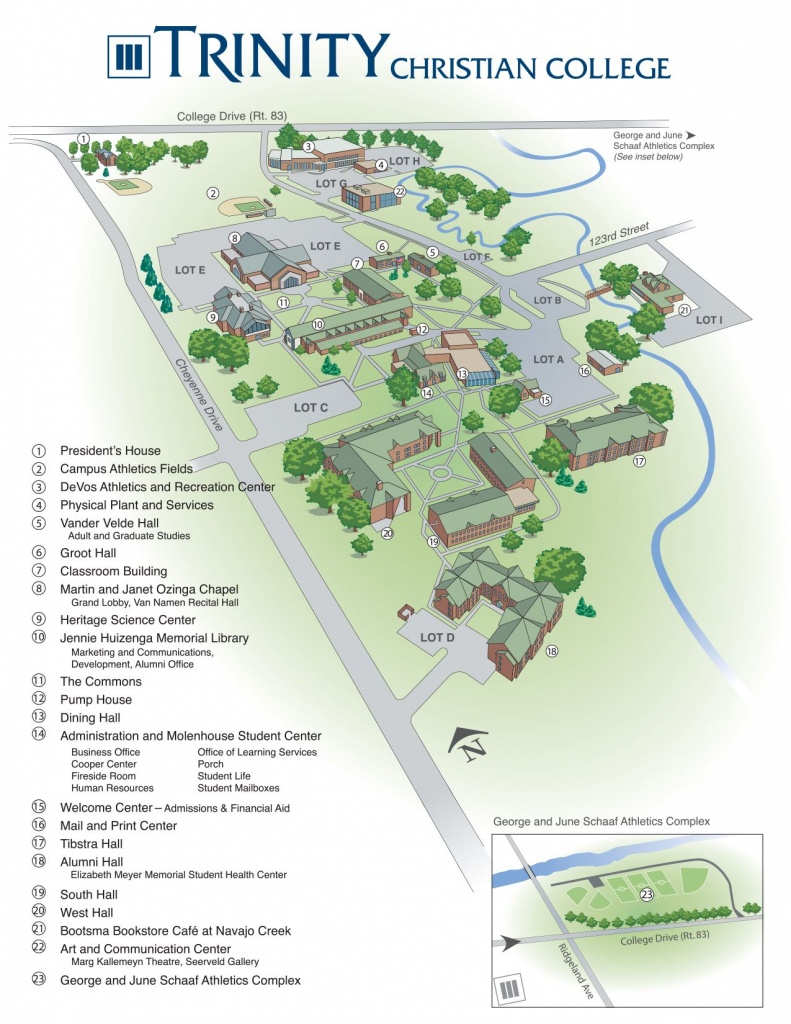 Printable Campus Map - Trinity Christian College - Palos Heights, Il - Notre Dame Campus Map Printable