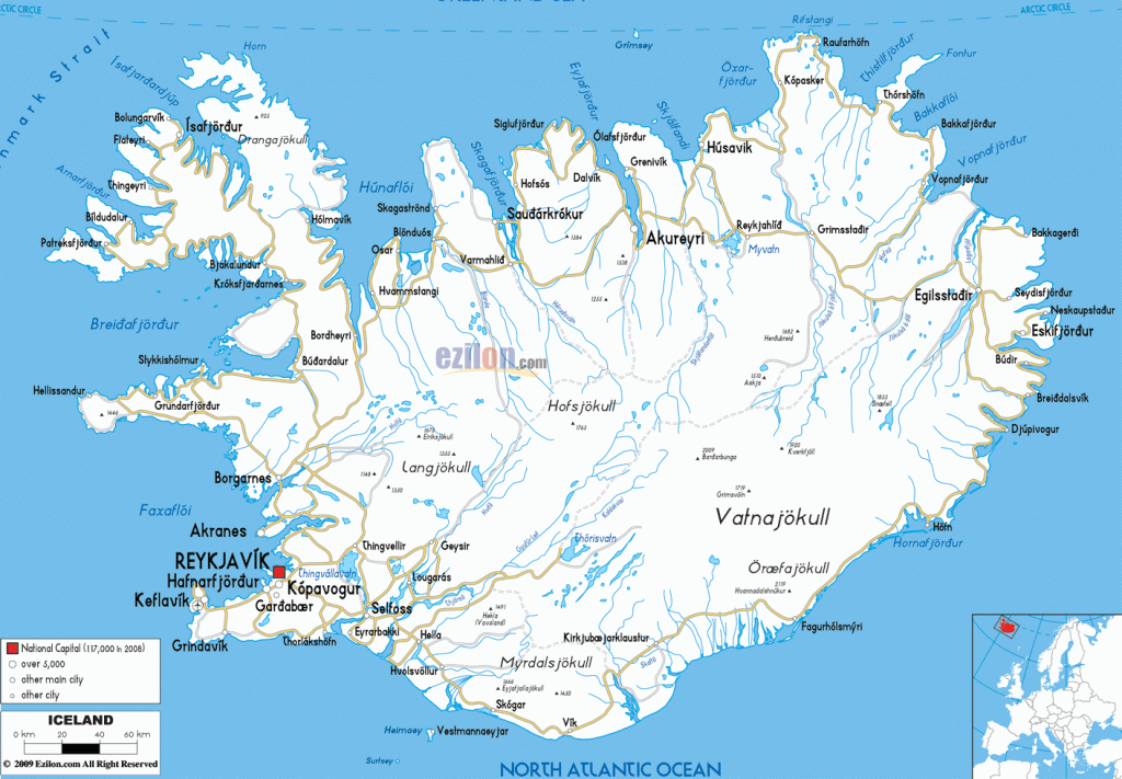 Printable Iceland Road Map,iceland Transport Map, Iceland - Printable Map Of Iceland