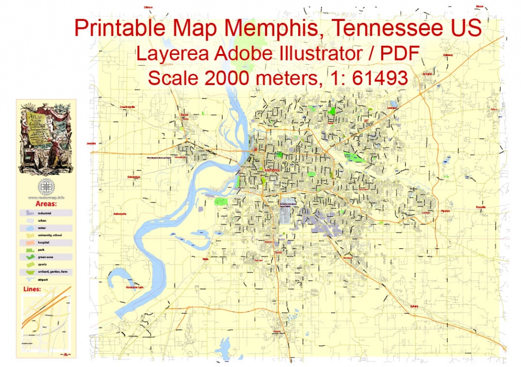Printable Map Memphis, Tennessee Us, Exact Vector City Plan Illustrator - Memphis City Map Printable