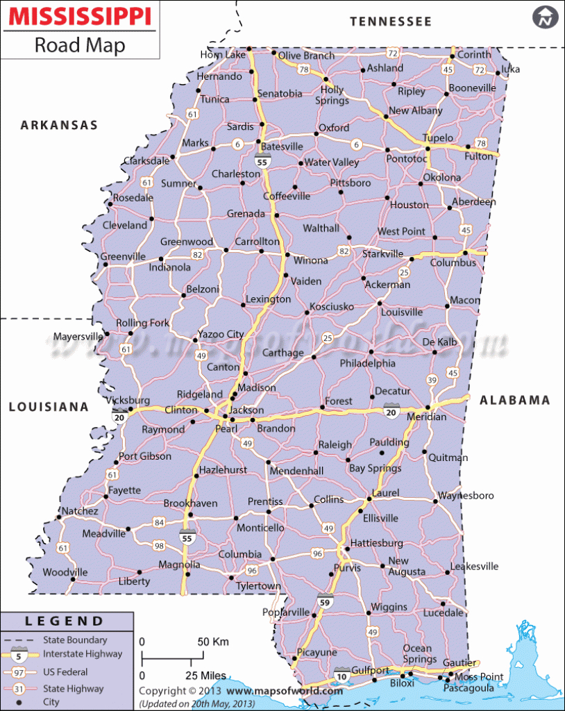 Printable Map Of Mississippi And Travel Information | Download Free - Printable Map Of Ms
