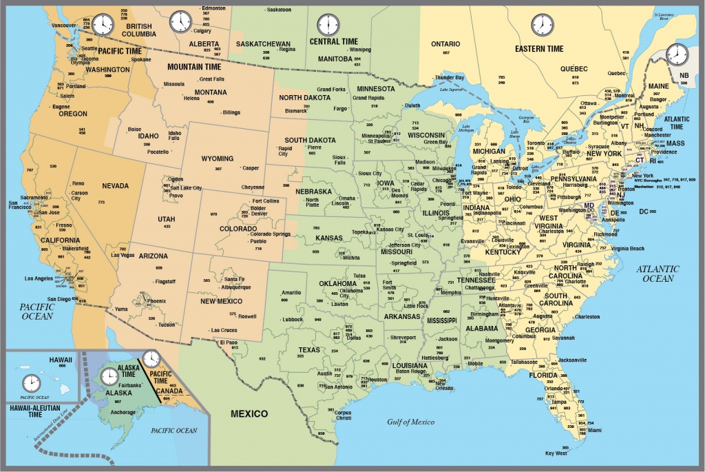 Printable Map Of The Usa With Time Zones - Printable Us Map With Time Zones And Area Codes