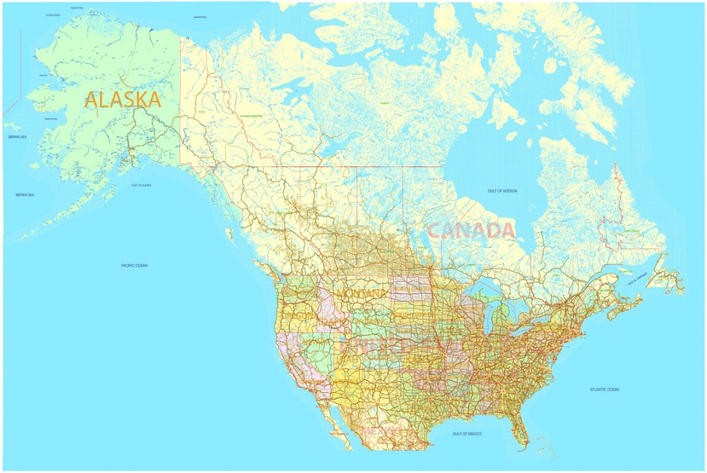 Printable Map Us And Canada Editable, Adobe Illustrator - World Map With Cities Printable