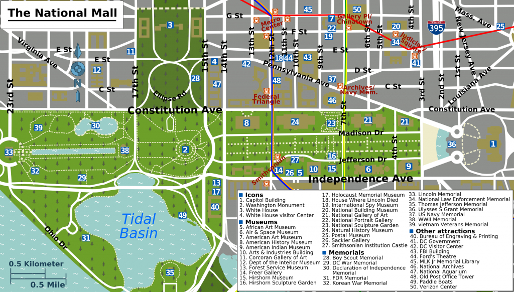 Printable Map Washington Dc | National Mall Map - Washington Dc - Printable Map Of The National Mall Washington Dc