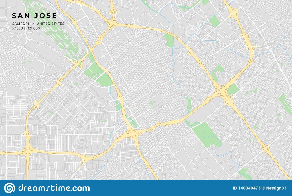 Printable Street Map Of San Jose, California Stock Vector - Printable Map Of San Jose