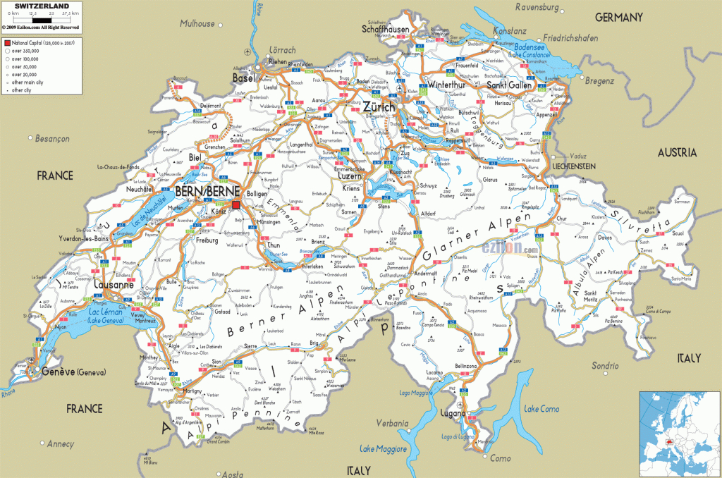 Printable Switzerland Road Map,swiss Transport Map,switzerland - Printable Map Of Switzerland