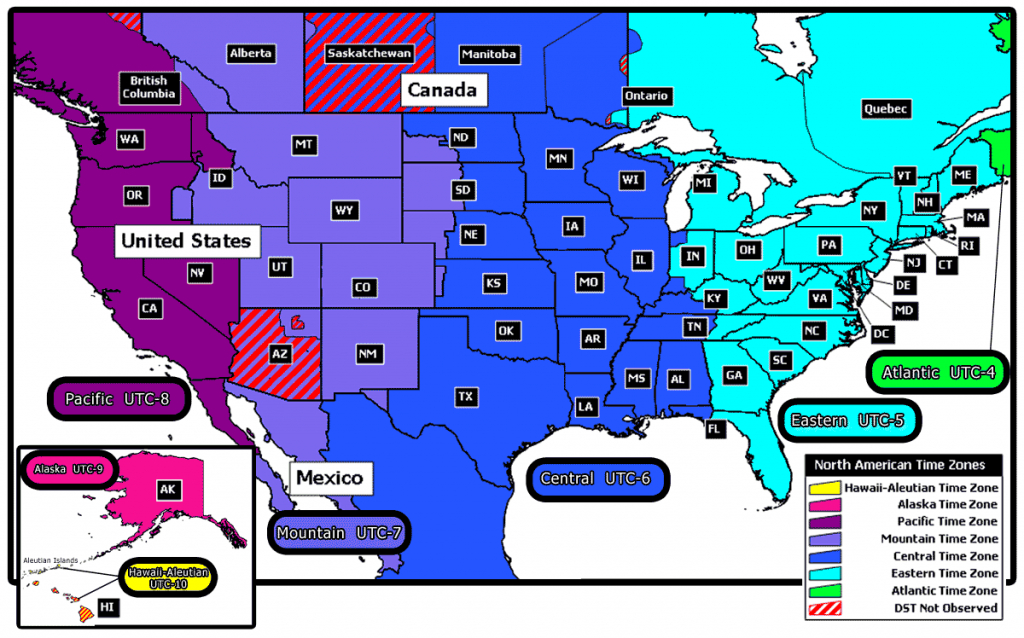 Printable Us Time Zone Map | Time Zones Map Usa Printable | Time - Printable Time Zone Map Usa And Canada