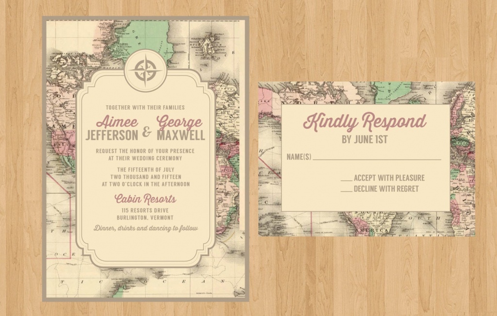 Printed Or Printable Pdf Vintage Map Invitation And Rsvp | Etsy - Printable Maps For Wedding Invitations Free